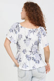 C2192-HL60 V NECK SMOCKED BUST HALF SLEEVE FLORAL TOP: M