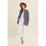 MINERAL-WASHED OPEN FRONT COTTON SWEATER CARDIGAN: WASHED NAVY / L
