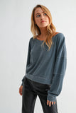 Raw Edge Waffle Knit Boatneck Pullover: CAMO GREEN / S:M:L (2:2:2)
