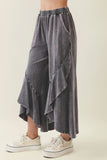 Mineral Washed Wavy Ruffle Cropped Pants HP7051: Ashed Black / S-M-L / 2-2-2