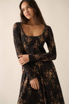 Floral Smocked Woven Maxi Dress: Black / S