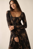 Floral Smocked Woven Maxi Dress: Black / S