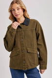 RELAXED BUTTON DOWN BARN JACKET: OLIVE / M