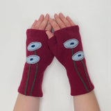 Fingerless Cashmere Gloves-Oval Poppy: Aqua on Gold / One Size Fits Most