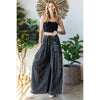 WASHED 3D POCKET SLOUCHY WIDE LEG PANTS: SLATE / S-M-L(2-2-2)