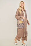 Mineral Washed Boho Plaid Patched Long Fall Jacket HT6861: Charcoal / S-M-L / 2-2-2