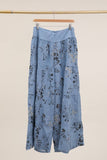 Floral print trousers in 100% Linen REF. 30526: Duck Green