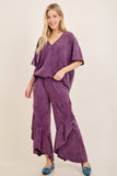 Mineral Washed Wavy Ruffle Cropped Pants HP7051: Ashed Black / S-M-L / 2-2-2