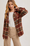 BUTTON DOWN PLAID SHACKET: GREY COMBO / L