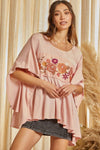 Embroidered Knit Poncho Blouse: DUSTY ROSE / M/L