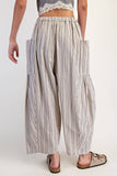 WIDE STRIPE LEG PANTS: Natural Combo / S-M-L(2-2-2)