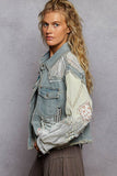 Oversize long sleeve crochet patchworks denim jacket: DENIM / M
