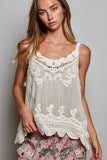 Crochet Lightweight Openwork Chenille Knit Semi-Cropped Top: CREAM / OS
