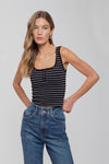 STRIPED SCOOP NECK HENLEY RIB KNIT TANK TOP: CREAM