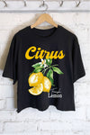 CITRUS FRESH LEMON GRAPHIC LONG CROP TOP: STONE