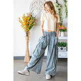 WASHED 3D POCKET SLOUCHY WIDE LEG PANTS: SLATE / S-M-L(2-2-2)