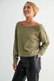 Raw Edge Waffle Knit Boatneck Pullover: CAMO GREEN / S:M:L (2:2:2)