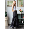WASHED WIDE LEG RUFFLED HEM PANTS: BLACK / S-M-L-XL(2-2-2-2)