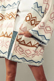 Western Geometric Mountain Pattern Oversized Knit Cardigan: IVORY