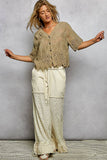 Crochet Trim Neckline Short Sleeve Jacket Top: NATURAL / Os