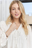 CET3887 - SOLID LONG SLEEVES TOP WITH EYELET: Beige / S-M-L(2-2-2)