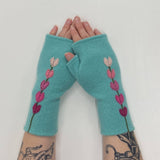 Fingerless Cashmere Gloves-Lupine: Yellow on Grey / One Size Fits Most
