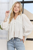 CET3887 - SOLID LONG SLEEVES TOP WITH EYELET: Beige / S-M-L(2-2-2)