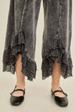 Mineral Washed Lace Ruffles Cropped Pants HP6931: Silver Grey / S-M-L / 2-2-2
