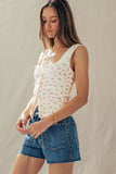 Ribbed Cotton Button-Front Picot Trim Tank: White / S-2/M-2/L-2