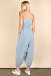 NP70837-Mineral Washed Cotton Gauze Casual Jumpsuit: SAGE / S-M-L/2-2-2