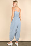 NP70837-Mineral Washed Cotton Gauze Casual Jumpsuit: SAGE / S-M-L/2-2-2