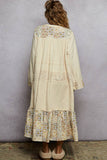 Long sleeve double gauze crochet spangle trim woven dress: NATURAL / L