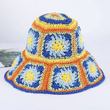 Granny Square Sun Hat Floral Straw Bucket Hat: CYellow / M