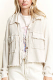 Mineral Wash Button Cropped Shacket HT5560: Ashed Black / S-M-L / 2-2-2