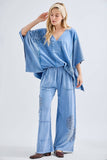 Mineral Washed Doily Boho Pancho Vneck top HT6680: Olive