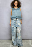 Patchwork Detail Denim Straight Fit Pants: DENIM MULTI / M