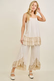 Mineral Washed Lace Ruffles Cropped Pants HP6931: Silver Grey / S-M-L / 2-2-2