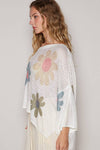 V-neck colorful flower print light weight sweater SALE: IVORY / S