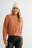 Raw Edge Waffle Knit Boatneck Pullover: CAMO GREEN / S:M:L (2:2:2)