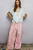 Lace Trim V Ruffle Detail Textured Woven Short Sleeve Top: OFF WHITE / S