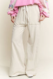 Mineral Wash Side Knit detail wide leg pants HE5878P: Silver Grey / S-M-L / 2-2-2