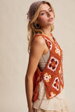 Crochet Granny Square Tassel Tie Vest LSW1006: Ecru / M
