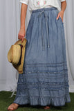 Ruffle Frayed Hem Chambray Casual Western Maxi Skirt VS83151: Washed Denim / M