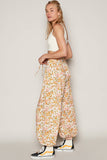 Adjustable string floral print woven harem pants: IVORY MULTI / S