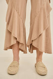Mineral Washed Wavy Ruffle Cropped Pants HP7051: MossGreen / S-M-L / 2-2-2