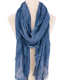 JC021037 Soft Crinkle Gauze Scarf – Boho Lightweight Shawl, Vintage Washed Wrap with Raw Fringe Edges: Beige