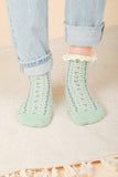 SC10048C-Lace Trim Detail Floral Printed Crew Socks: SAGE / S/5