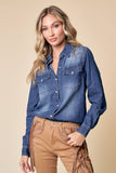 SIT3800A WESTERN DK WASH SNAP BUTTONS LIGHT DENIM SHIRT: SMALL