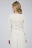 WASHED LONG SLEEVE RIBBED HENLEY KNIT TOP: LIGHT OLIVE