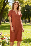 Short dress in 100% linen REF.3141: Rust / Unique